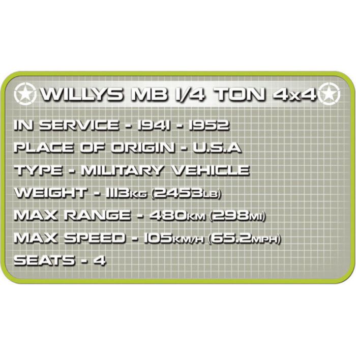 Cobi 2399 Jeep Willys MB fiche technique