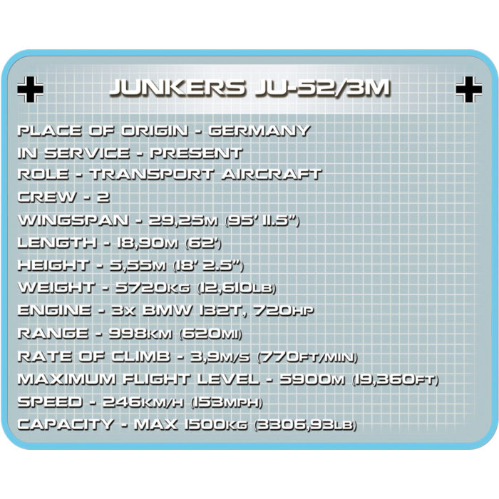 Cobi 5710 Junkers JU52 3m fiche technique