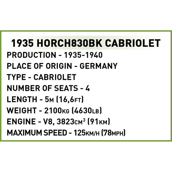 Cobi 2262 Horch 830Bk Cabriolet fiche technique