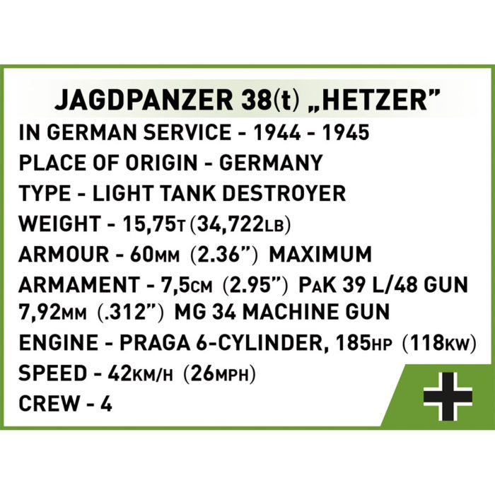 Cobi 2258 Jagdpanzer 38(t) Hetzer fiche technique