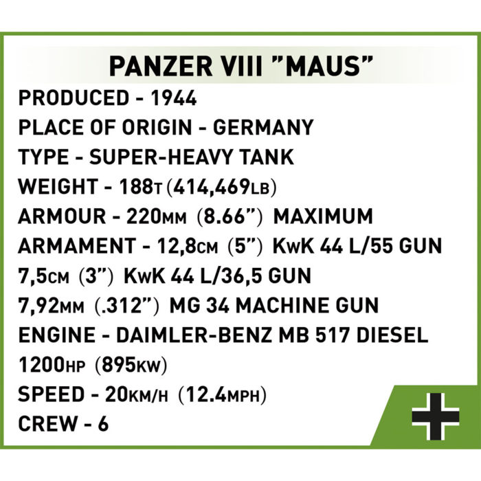 Cobi 2559 Panzer VIII Maus fiche technique
