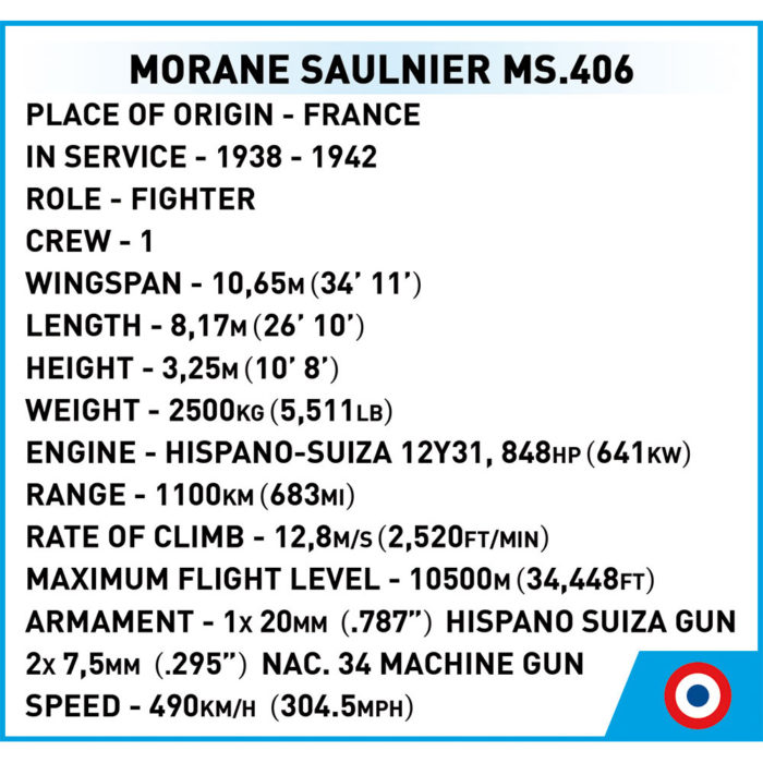 Cobi 5724 Morane-Saulnier MS.406 fiche technique